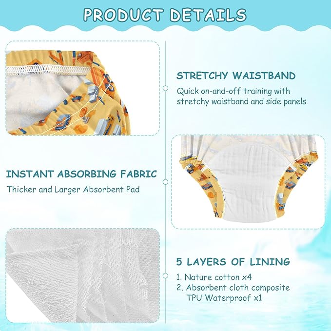 Little Boys Underwear Potty Training Pants Absorb Water Breathable Underwear for 5T Construction Scene Concrete Mixer Truck