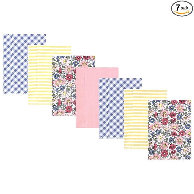 Hudson Baby Unisex Baby Cotton Flannel Burp Cloths, Pink Blue Pretty Floral 7 Pack, One Size