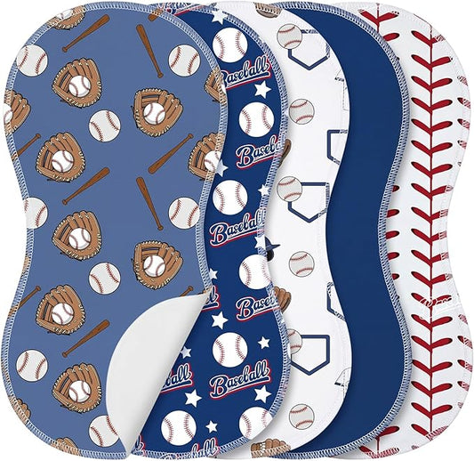 SmoothNovelty 5 Pack Baseball Baby Burp Cloths Soft Absorbent Burping Rags for Newborns 19"x9" Spit up Cloths for Boy Girl Newborn Baby Shower Registry Gifts Set Nursery Decor