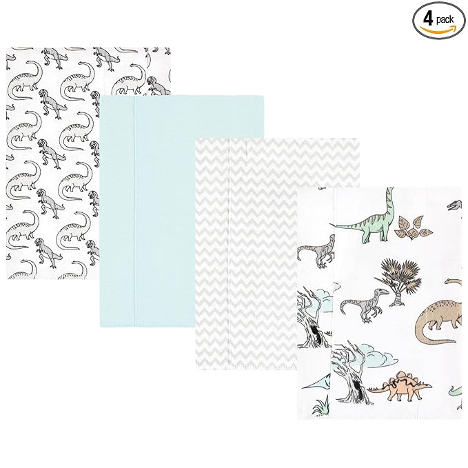 Hudson Baby Unisex Baby Cotton Flannel Burp Cloths 4-Pack, Neutral Dino World, One Size