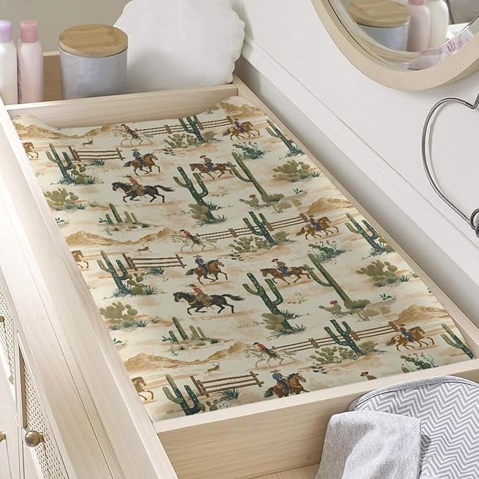 Western Cowboy Cactus Diaper Changing Table Pad Cover Soft Change Pad Cover for Baby Newborn Comfy Breathable Baby Nursery Changing Mat Sheet Protector