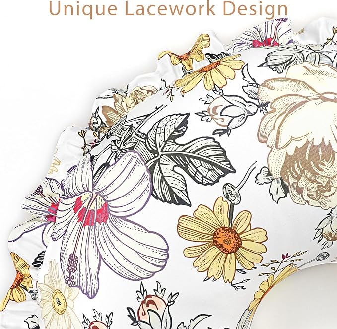 Ruffle Nursing Pillow Cover, Removable Stetchy Case for Breastfeeding Pillows, Ultra Soft and Breathable Feeding Pillow Slipcover with Modern Design Lace for Infant Girls Boys, Vintage Floral