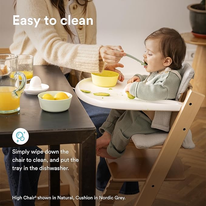 Stokke Tripp Trapp High Chair 2 (Glacier Green), Cushion 2 (Glacier Green) + Stokke Tray (White) - Includes Chair + Baby Set 2 with Removable Harness for Children 6-36 Months