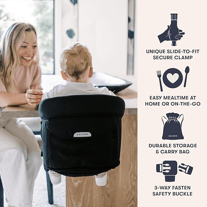Colugo Clip On High Chair, Portable Table High Chair for Baby & Toddler, Travel Dining Seat with Secure Slide-to-Fit Clamp, 3-Point Safety Harness, Collapsible Design, Built-in Storage Pouch