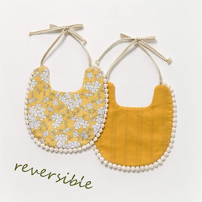 Baby Bib for Girls,Reversible Waterproof Handmade Natural Cotton Baby Drool Bib 0-12 Months 3 Pack