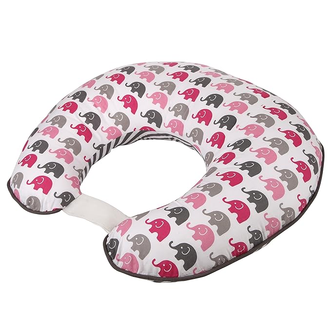 Bacati - Elephants Pink/Grey Nursing Pillow Cover Ultra-Soft 100% Cotton Fabric in a Fashionable Two-Sided Design, Fits All Hugster Nursing Pillows and Positioners