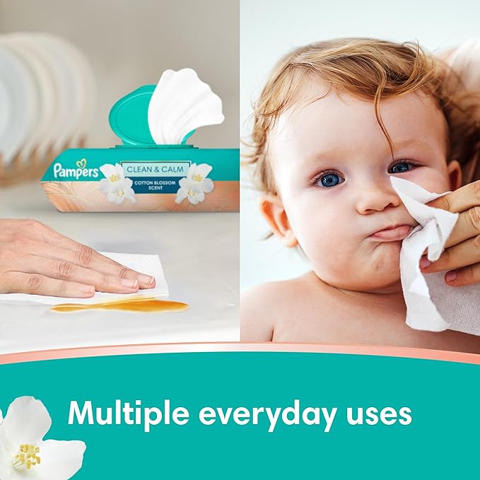 Pampers Wipes, Clean & Calm, Cotton Blossom Scent, 168 Wipes Total (3X Pop-Top Packs)
