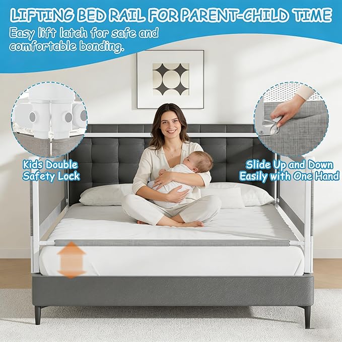 3-Pack Bed Rails for Toddlers with Headboard Rod - Height Adjustable Baby Bed Rail Guard Specially Designed for Full Size