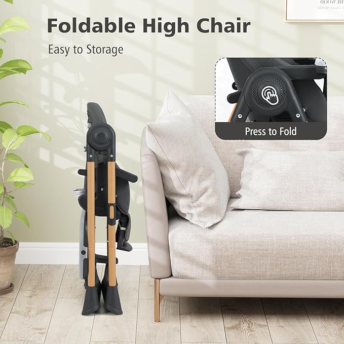 INFANS Baby High Chair, High Chairs for Babies & Toddlers with Adjustable Height Backrest Footrest Removable Tray, Easy to Clean PU Seat Convertible Quick Folding Portable Highchair