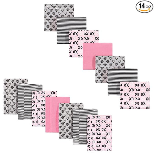 Hudson Baby Unisex Baby Cotton Flannel Burp Cloths and Receiving Blankets, 14-Piece, Xoxo, One Size
