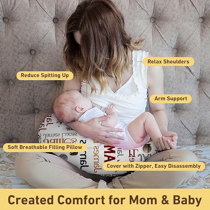 Baby Nursing Pillow Cover - Personalized Name Baseballs Design Breastfeeding U-Shaped for Bottle Feeding, Ultra Soft Comfortable Breastfeeding Pillow Cover for Infant Baby Boys and Girls
