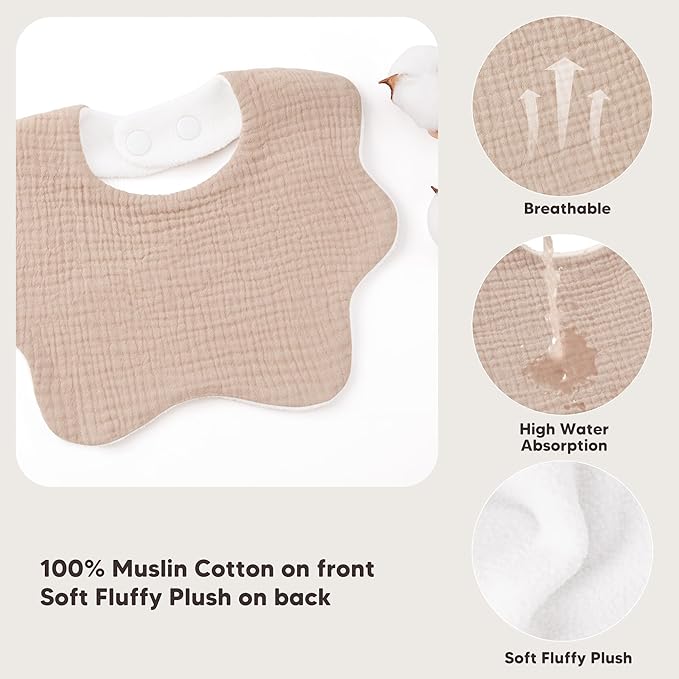 Bearmoss Baby Bibs for Drooling & Teething 8 Pack Muslin Cotton Soft Absorbent Adjustable Unisex Bibs Boys Girls 0-36 Months