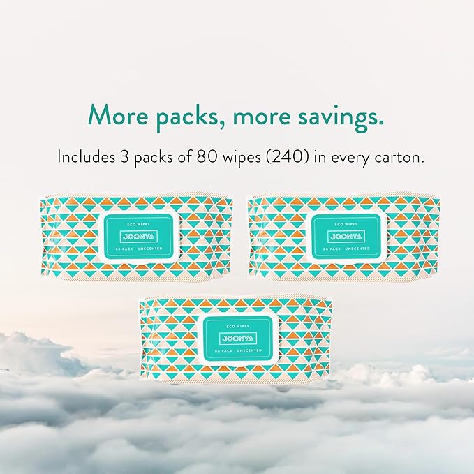 JOONYA Unscented Baby Wipes — Plant-Based, Fragrance-Free Bulk Diaper Wipes | Hypoallergenic, Non-Toxic & Biodegradable Wet Wipes for Sensitive Newborn Skin | 3 Packs of 80 (240 Total)
