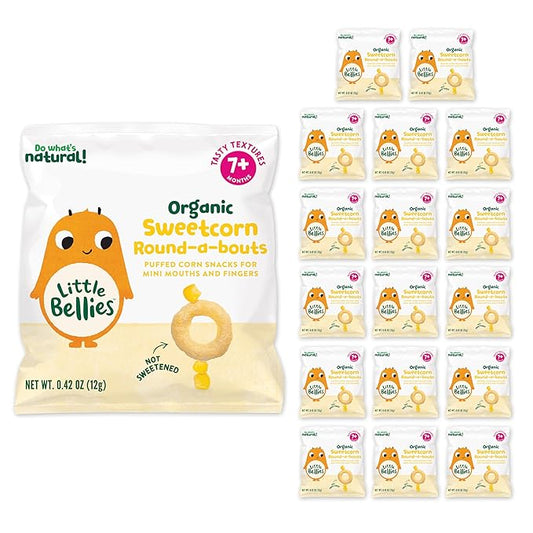 Little Bellies Organic Round-a-bouts Baby Snack, Sweetcorn, Pack of 18 (Pack of 18 x 0.42 oz Individual Packs)