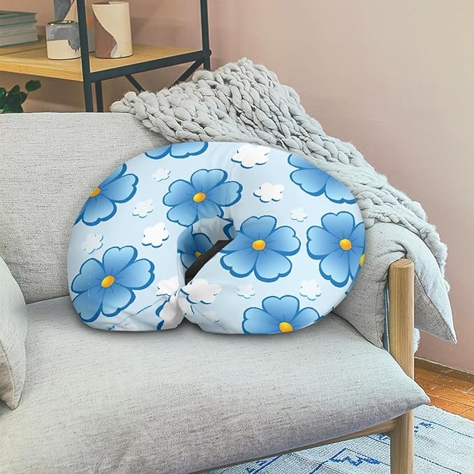 Nursing Pillow Cover Stretchy and Soft Nursing Cover for Breastfeeding Pillows Pillow Slipcover for Baby Girls Boys Newborn Cartoon Flower Blue