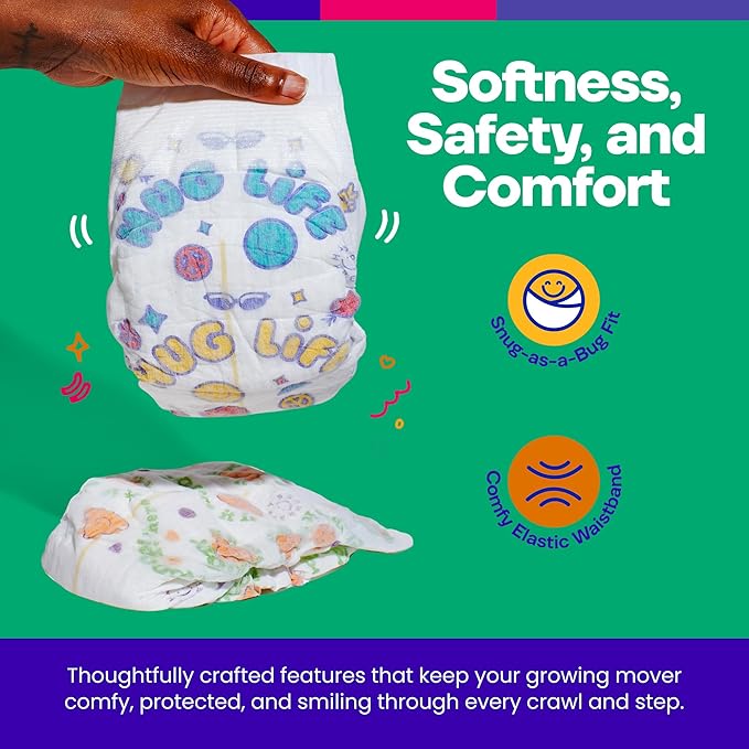 Happy Hues Go-Getters Disposable Diapers Size 4, 22-37 lbs – Baby Diapers with Shea Butter,Wetness Indicator, Leak Protection–Ultra-Soft Unisex Diapers with Full Coverage for Boys & Girls, 84Count
