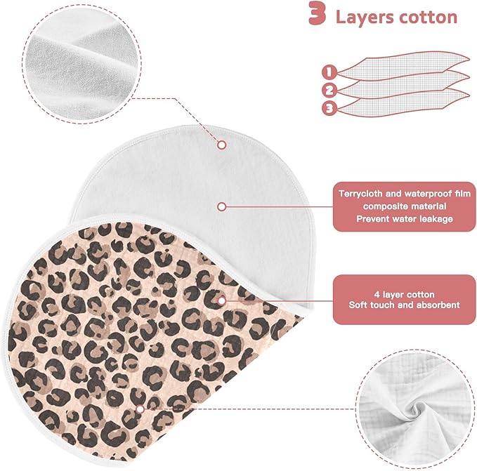 Leopard Cheetah Print Burp Cloths Baby Boys Girls Absorbent Soft Cotton Burping Cloths Rags 4 Pack