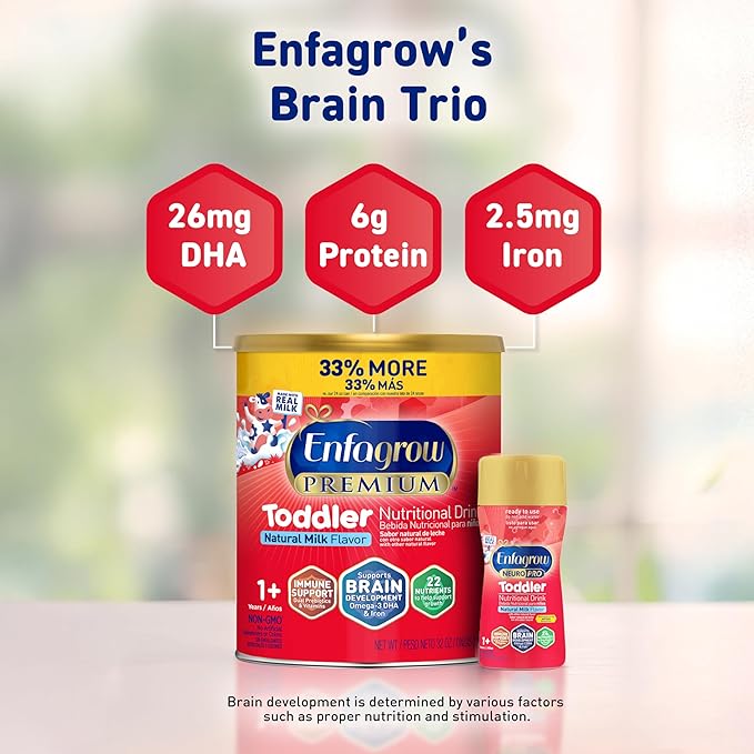 Enfagrow Premium Toddler Milk Nutritional Drink, Enfagrow Toddler Drink, Try Our Brain-Supporting Trio, 24 oz Natural Milk, Pack of 4
