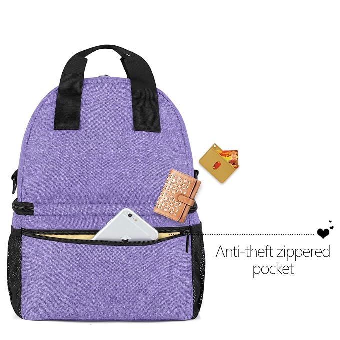 Teamoy Breast Pump Bag Tote with Cooler Compartment for Breast Pump, Cooler Bag, Breast Milk Bottles and More, Double Layer Pumping Bag for Working Moms, Purple