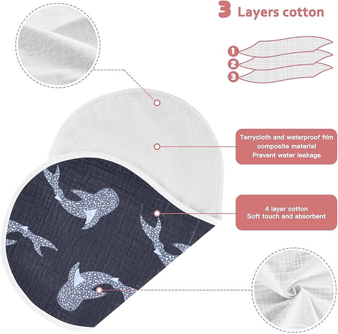 Sea Whale Sharks Burp Cloths Baby Boys Girls Absorbent Soft Cotton Burping Cloths Rags 2 Pack