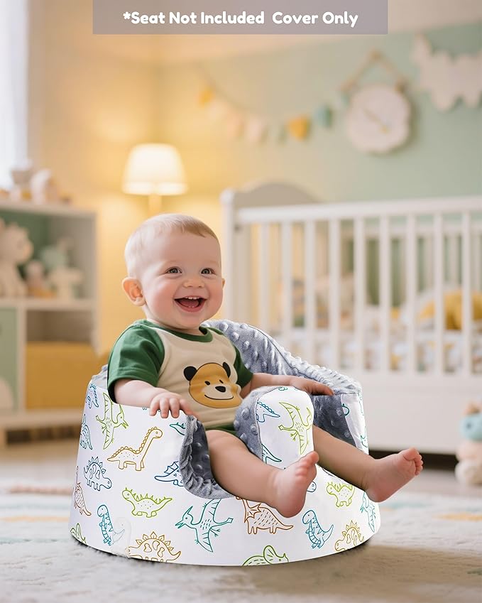 BOMOLOUR Seat Cover Compatible with Bumbo and Nuby Seat, Removable Breathable Baby Floor Seat Cover for Boys and Girls, Seat Not Included (Gray Dinosaur)