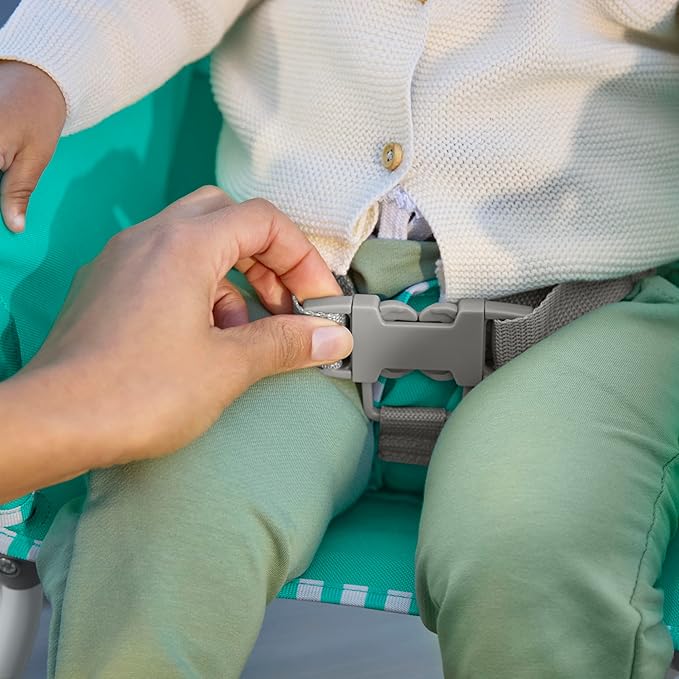 Bright Starts Pop 'N Dine Portable High Chair, Indoor/Outdoor, BPA Free Tray, Easy to Fold, Unisex, Teal, 6 Months +