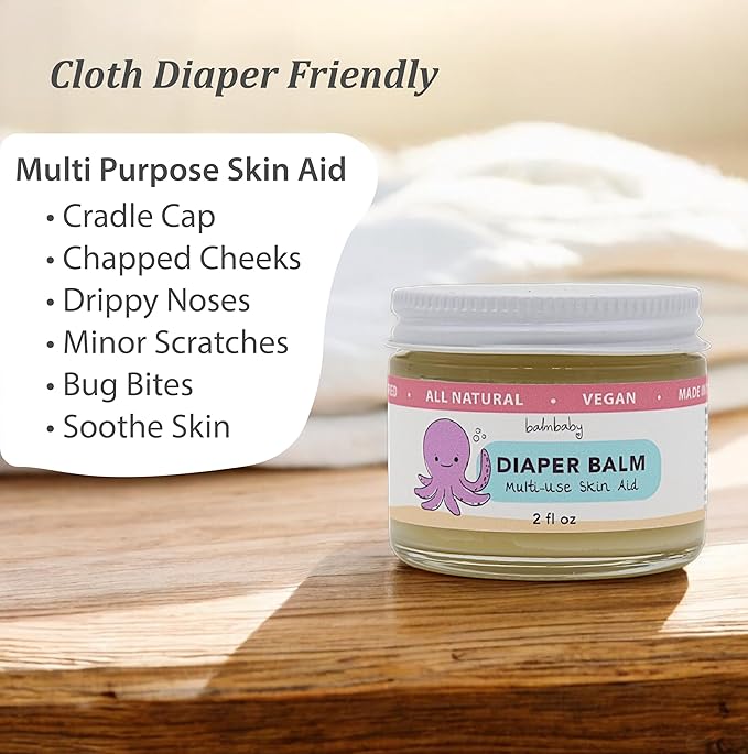 Diaper Balm by Balm Baby – Natural Organic Diaper Rash Cream & Multipurpose Baby Skin Ointment with Organic Calendula, Vegan - Soothing, Healing, Moisturizing – Newborn Cradle Cap