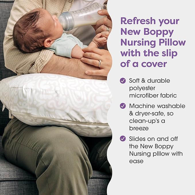 Boppy Nursing Pillow Cover - Soft, Hypoallergenic Washable Microfiber Bottle & Breastfeeding Pillow Covers (Redesigned Feeding Pillow Sold Separately) - Cream Retro Squiggles