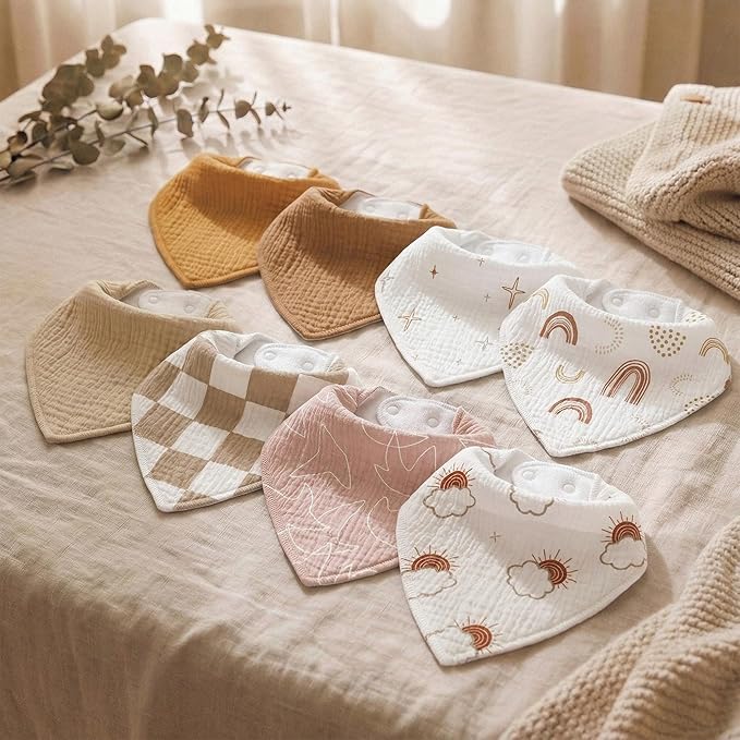 Muslin Baby Bibs 8 Pack, Baby Bandana Drool Bib for Drooling and Teething, Cotton Soft Absorbent for Girls Boys Good Night