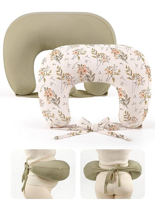 lulumoon Muslin Nursing Pillow Covers - 2-Pack Soft Cotton Slipcovers for Breastfeeding & Bottle-Feeding - Extension Strap for Snug Fit & No Sliding - Hidden Zipper Safety for Newborn Baby