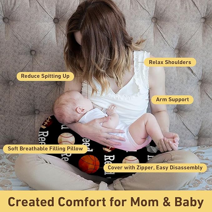 Dyoart Baby Nursing Pillow Cover, Custom Breastfeeding Bottle Pillow Slipcover, Personalized Gift for Infant Boys Girls,Ball Pattern, Ultra Soft Comfortable(one Size)