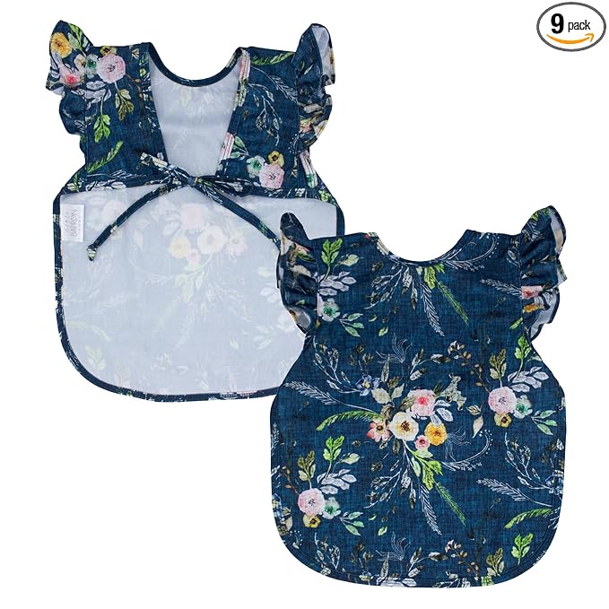 BapronBaby Flutter Boho Floral Bapron - No Neck Tie Safer Bib for Baby & Toddler - Soft Waterproof Stain Resistant - Machine Washable - Sz Baby/Toddler 6m-3T