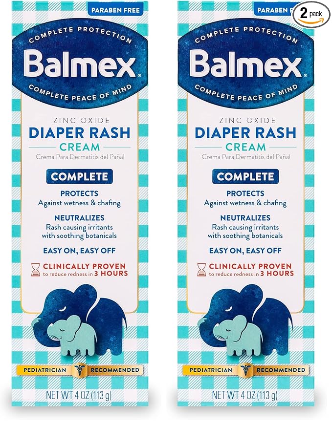 Balmex Complete Protection Baby Diaper Rash Cream with Zinc Oxide + Soothing Botanicals, 4 Ounce (Pack of 2)
