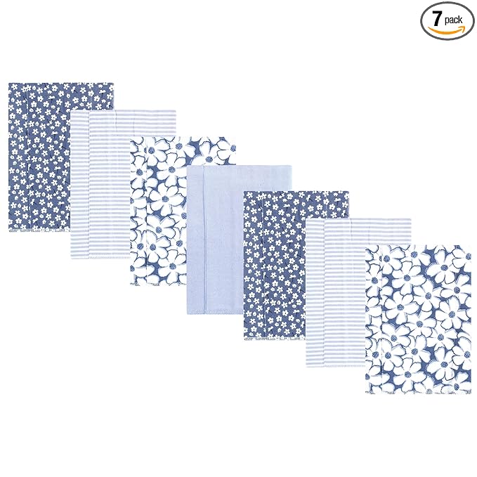 Hudson Baby Unisex Baby Cotton Flannel Burp Cloths 7-Pack, Blue Cosmos, One Size