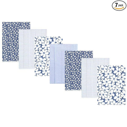 Hudson Baby Unisex Baby Cotton Flannel Burp Cloths 7-Pack, Blue Cosmos, One Size