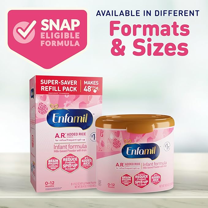 Enfamil A.R. Infant Formula,Clinically Proven to Reduce Reflux & Spit-Up in 1 Week, with Iron, DHA for Brain Development,Probiotics to Support Digestive & Immune Health, PowderTub,19.5 Oz (Pack of 3)
