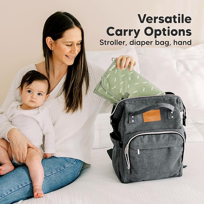 KeaBabies Portable Diaper Changing Pad, Travel, Car - Large Waterproof Baby Changing Mat, Wipeable, Padded, On The Go Travel Diaper Clutch Bag, Easy to Use Pockets for Newborn Essentials (Acacia)