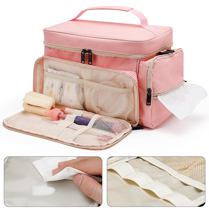 GDNasist Breast Pump Bag Fit for Spectra S1 and S2, Pumping Bags with Waterproof Mat for Pump Accessories, Portable Pump Carrying Case for Work, Travel and Family Use, Pink