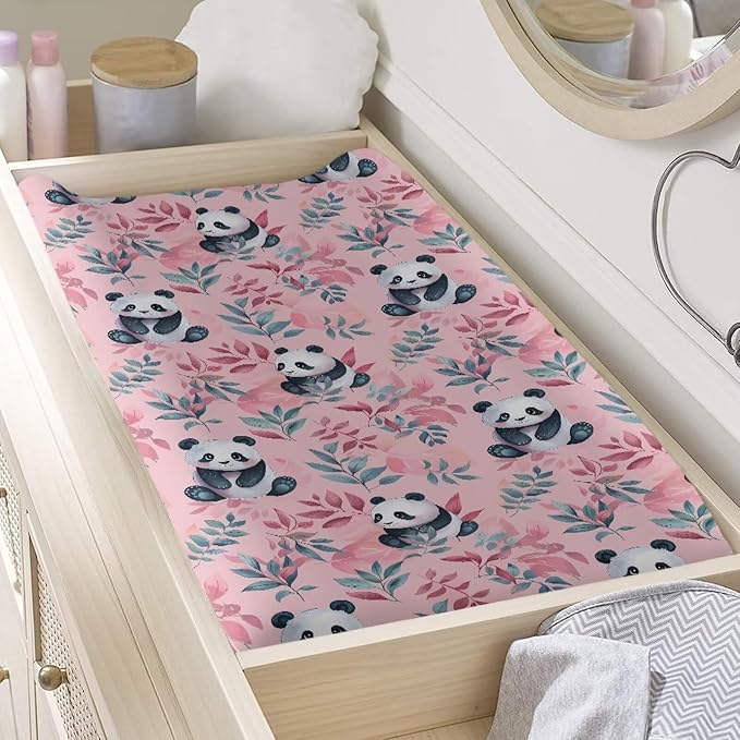Panda Changing Pad Cover Waterproof Soft Diaper Changing Mat Cover for Baby Stretchy Lightweight Universal Tray Table Mat Fit 32"x16" Contoured Pad
