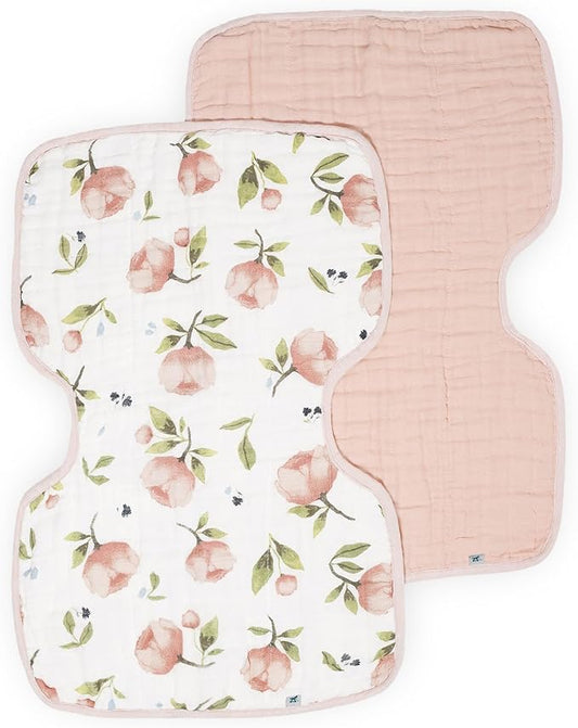 Little Unicorn 100% Natural Organic Cotton Burp Cloth 2 Pack | Ultra-Absorbent & Soft Muslin Fabric | Larger Size & Ergonomic Design (Watercolor Floret + Rosie)