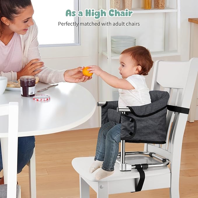 Booster Seat for Dining Table, 3-in-1 Portable Toddler Booster Chair with Safety Buckle, Height Adjustable & Foldable Baby Feeding Seat, Travel High Chair with Washable Cover & Storage Pocket - Black