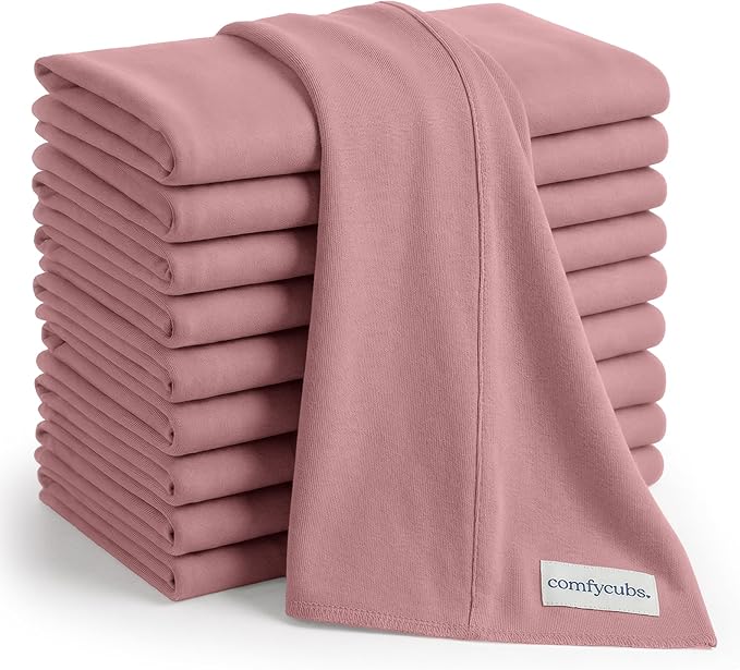 Comfy Cubs Baby Burp Cloths Set (Pack of 10) - Large, 6-Layer, Ultra Absorbent 100% Cotton for Infant Spit-Up, Drool, and Messes - Soft, Gentle, Thoughtful New Born Baby Gifts, Mauve