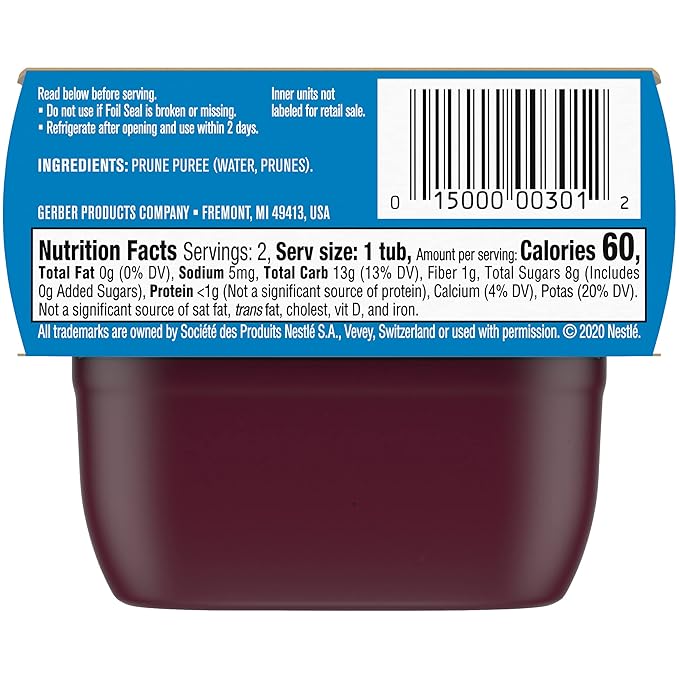 Gerber Baby Food Prune, 2 Oz, 2 Ct Tubs (Pack of 3)