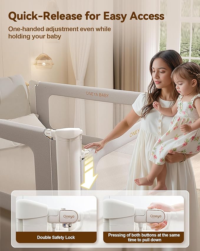 Bed Rail for Toddlers, Thickened & Reinforced Baby Bed Rail Guard forTwin Bed with Double Child Lock, Upgraded Toddler Bedrails with Height Adjustable, Grey, 1Side 39" Lx28 H
