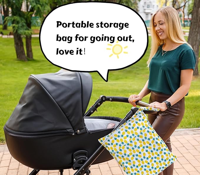 Wet Dry Bag for Cloth Diapers, 2PCS Waterproof Reusable Wet Bag with Zippered Pockets, Washable, Reusable for Travel, Beach, Pool, Stroller, Diapers, Dirty Gym Clothes, Swimsuits, 14x12In & 12x11In