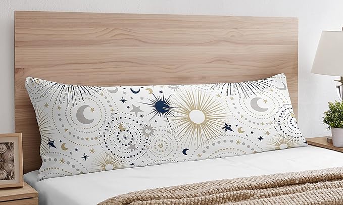 Sweet Jojo Designs Star and Moon Body Pillow Case Cover (Pillow Not Included) - Navy Blue, Gold, and Grey Celestial Sky Stars Gender Neutral Unisex