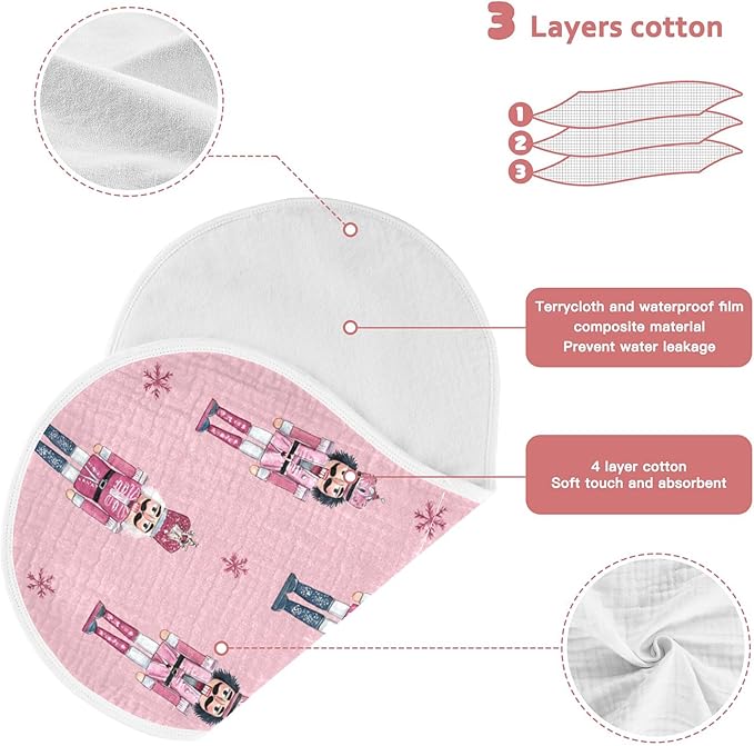 Christmas Nutcrackers Pinks Burp Cloths Baby Boys Girls Absorbent Soft Cotton Burping Cloths Rags 2 Pack