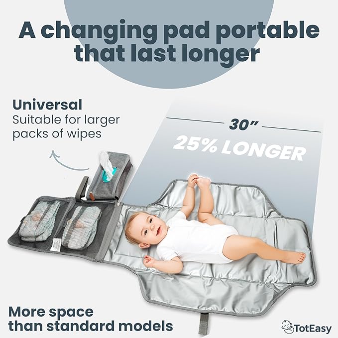 Portable Changing Pad - Changing Pad Travel Extra Long Waterproof with Storage and Wipes Pocket - Foldable Baby Diaper Changing Pad - Portable Changing Station for Travel, On-the-Go Parents & Newborns