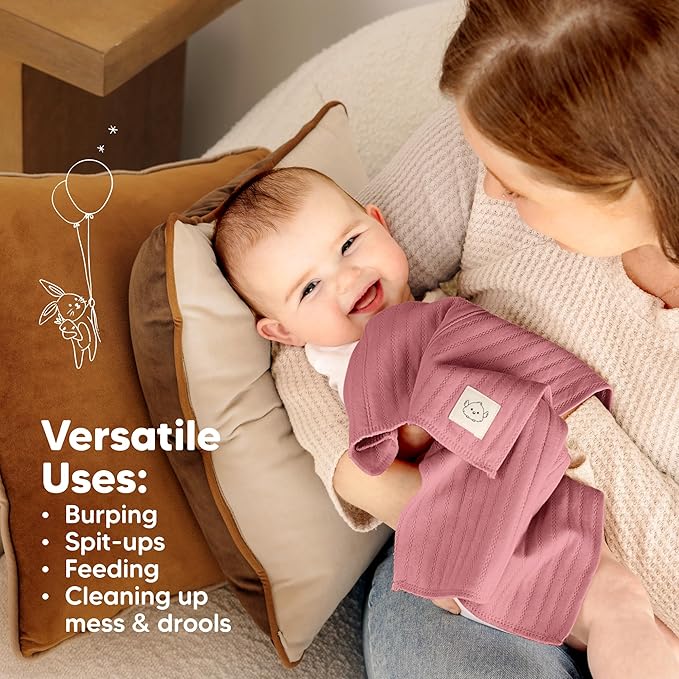 KeaBabies Organic Cotton Burp Cloths Baby Girl, Boy - 6-Pack Large Burping Clothes for Babies, Spit Up Rags, Super Soft & Absorbent Newborn Wash Towels, Gender Neutral, Non-Shrink (Stria, Boho)