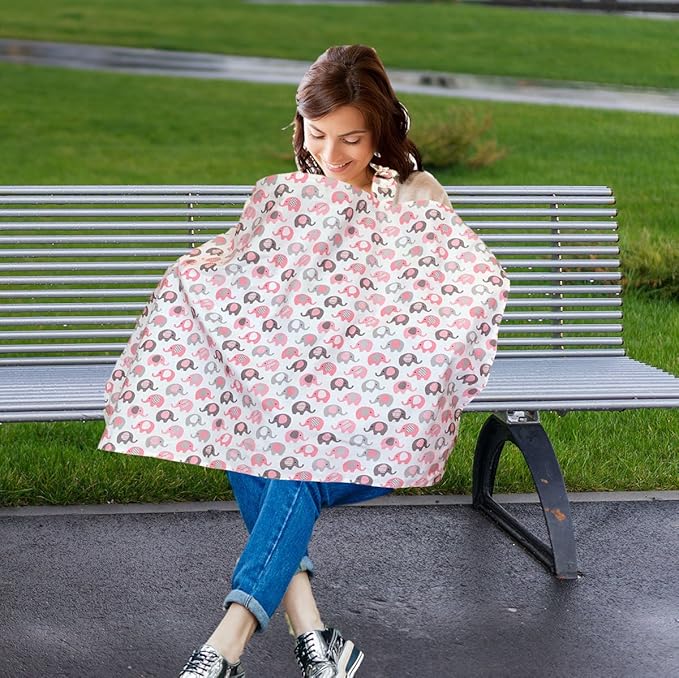 Vera Elephant 100% Breathable Cotton Nursing Cover (Petal Grey)